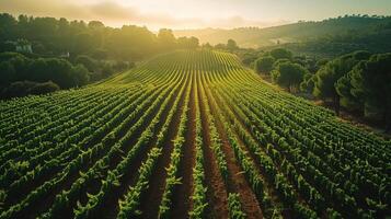 ai généré aérien vue de vignoble avec montagnes photo