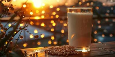 ai généré verre de Lait sur en bois table photo