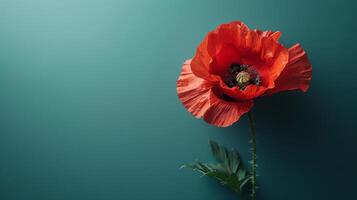 ai généré rouge fleur sur vert mur photo