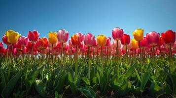 ai généré champ de rouge et Jaune tulipes photo