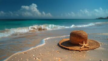 ai généré Soleil chapeau sur sablonneux plage photo