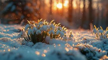 ai généré fleurs dans le neige photo