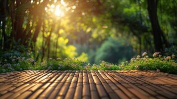 ai généré en bois sol avec mis en pot les plantes photo