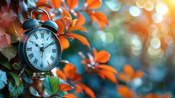 ai généré l'horloge pendaison sur arbre branche photo