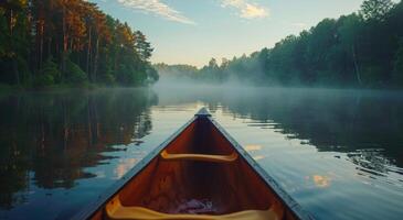 ai généré canoë sur Lac avec des arbres photo