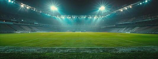 ai généré football champ illuminé à nuit photo