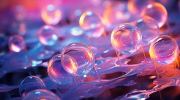 ai généré brillant savon bulles, iridescent, flottant légèreté photo