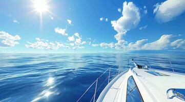 ai généré vue de yacht cockpit sur une ensoleillé bleu ciel, photo