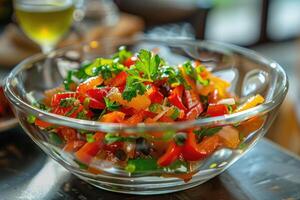 ai généré lumière été Frais salade avec coloré poivrons. végétarien nourriture photo