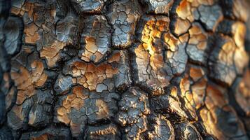 ai généré fermer de arbre tronc avec peeling écorce photo