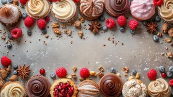 ai généré assorti petits gâteaux sur table photo