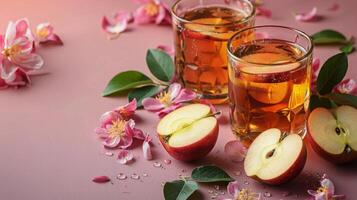 ai généré deux des lunettes de Pomme Cidre sur rose Contexte photo