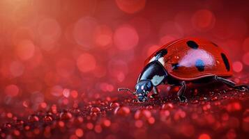 ai généré coccinelle perché sur rouge surface photo