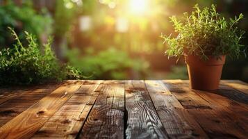 ai généré mis en pot plante sur en bois table photo