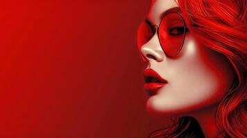 ai généré femme avec rouge cheveux et des lunettes photo