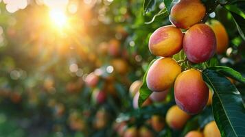 ai généré arbre rempli avec mûr les pêches photo