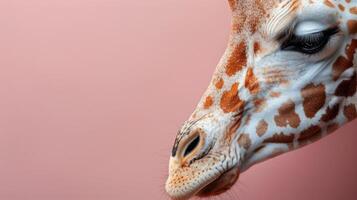 ai généré girafe permanent dans de face de Jaune mur photo