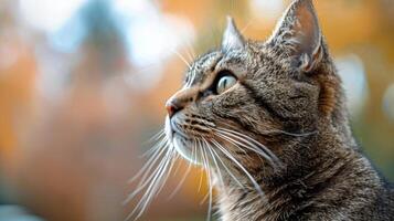 ai généré fermer de chats visage avec chute neige photo