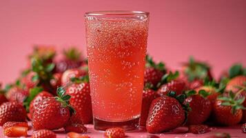 ai généré verre de liquide entouré par des fraises photo