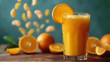 ai généré proche en haut de une verre de Orange jus photo