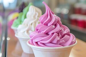 ai généré une variété de différent coloré la glace crème les saveurs. photo