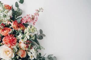 ai généré magnifique coloré Frais fleurs bouquet isolé sur blanc espace. photo