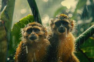 ai généré singe sur arbre dans le tropical forêt photo