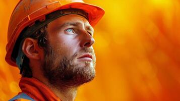 ai généré homme dans Orange chemise posant pour image photo