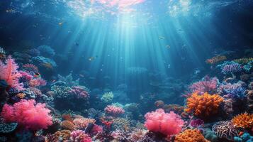 ai généré lumière du soleil diffusion par corail récif photo