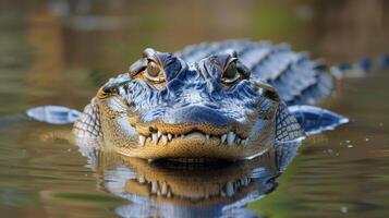 ai généré grand alligator dans le l'eau photo