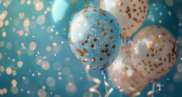 ai généré groupe de coloré des ballons flottant dans le air photo