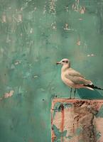 ai généré mouette permanent sur Roche par l'eau photo