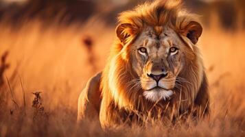 ai généré une étourdissant portrait de une Lion montrant ses fourrure et faciale Caractéristiques photo