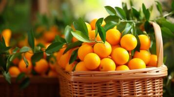 ai généré panier débordé avec doux, mûr kumquats photo