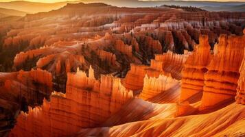 ai généré hoodoos et amphithéâtres dans nationale parc à le coucher du soleil photo