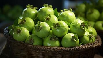 ai généré panier débordé avec vibrant vert grenades photo