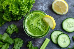 ai généré vert smoothie avec céleri, concombre et citron. photo