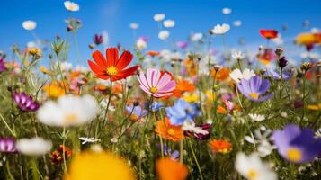 ai généré éclater de couleurs dans une fleurs sauvages Prairie photo