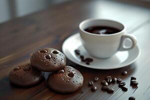 ai généré Chocolat biscuits avec une tasse de Expresso photo