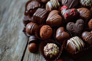 ai généré Chocolat des sucreries sur en bois tableau. valentines journée photo