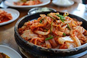 ai généré épicé coréen fermenté nourriture Kimchi. coréen traditionnel nourriture photo