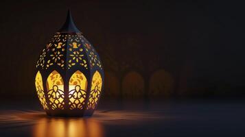 ai généré un islamique lanterne avec géométrique motifs et lumière photo