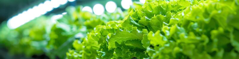 ai généré luxuriant vert salade dans intérieur verticale ferme photo