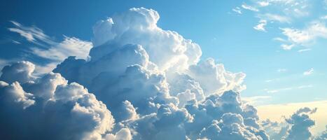 ai généré majestueux cumulonimbus des nuages dans une dynamique ciel. spectaculaire ciel avec imposant des nuages, indicatif de en changeant temps motifs et Naturel beauté photo