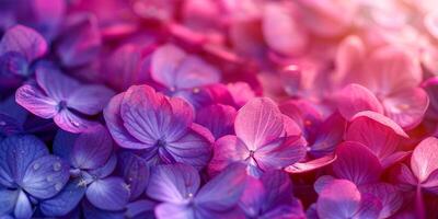 ai généré une macro coup capture le éthéré beauté de violet fleur pétales orné avec des gouttes de rosée, baigné dans le doux lueur de crépuscule, création une rêveur, tranquille atmosphère photo