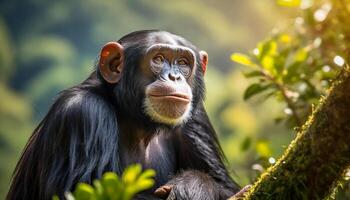 ai généré expressif chimpanzé dans la nature Contexte photo