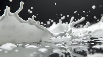 ai généré Lait ou blanc liquide éclaboussure isolé sur noir Contexte photo