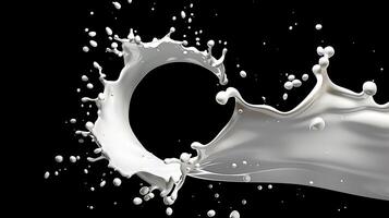 ai généré Lait ou blanc liquide éclaboussure isolé sur noir Contexte photo