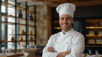 ai généré élevant bien à manger, savourer succès, chef permanent dans une gourmet restaurant, génératif ai photo