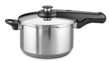 ai généré cuisinier avec confiance, haute pression aluminium cuisine pot avec une intégré sécurité couverture, génératif ai photo